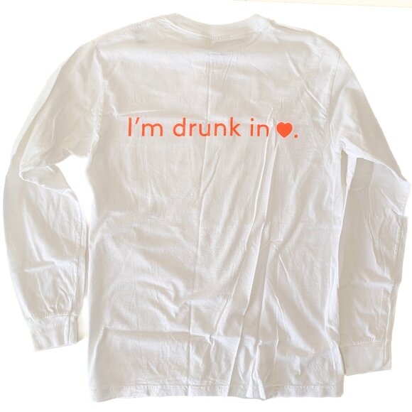 Drunk Elephant White Long Sleeve T-Shirt with Orange Logo "drunk in 🧡" - Picture 1 of 2
